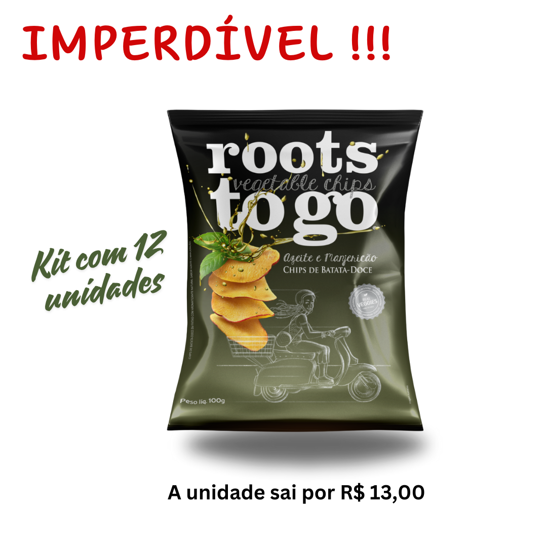 Caixa c/ 12 unid. Chips de Batata-Doce Azeite e Manjericão Roots To Go 100g