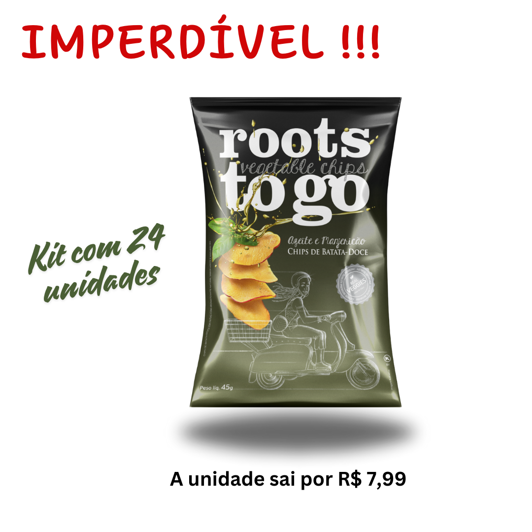 Caixa c/ 24 unid. Chips de Batata-Doce Azeite e Manjericão Roots To Go 45g
