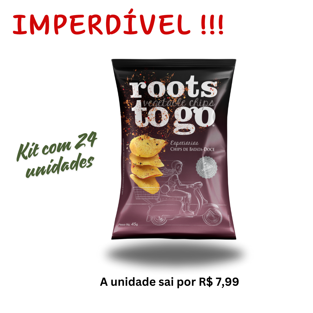 Caixa c/ 24 unid. Chips de  Batata-Doce Especiarias Roots To Go 45g
