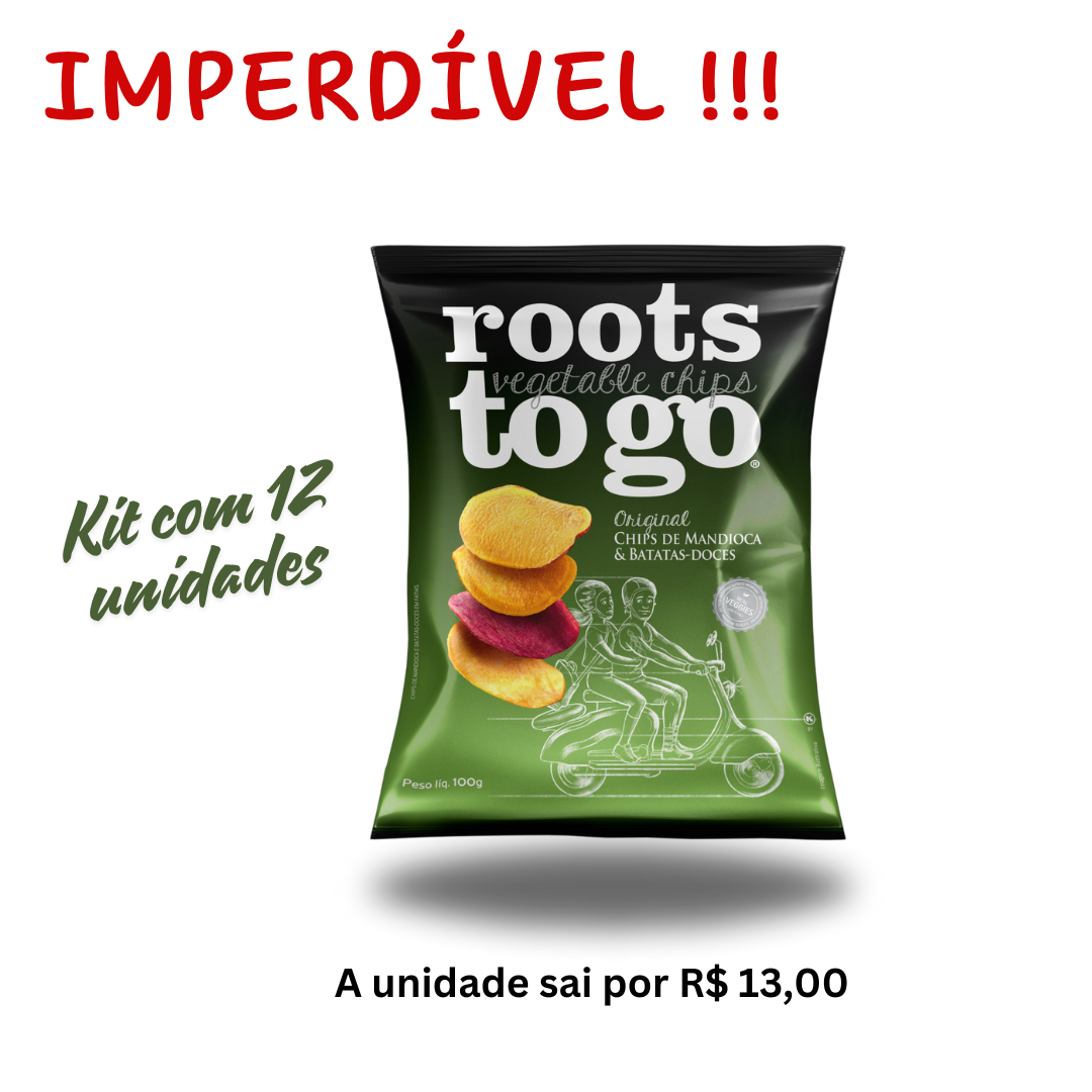 Caixa c/ 12 unid. Chips de Mandioca e Batata-Doce Roots To Go 100g