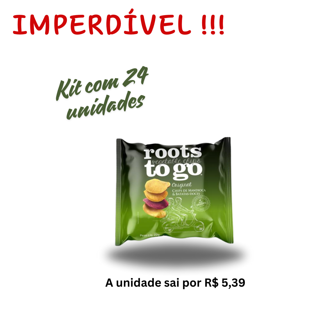 Caixa c/ 24 unid. Chips de Mandioca e Batata-Doce Roots To Go 22g