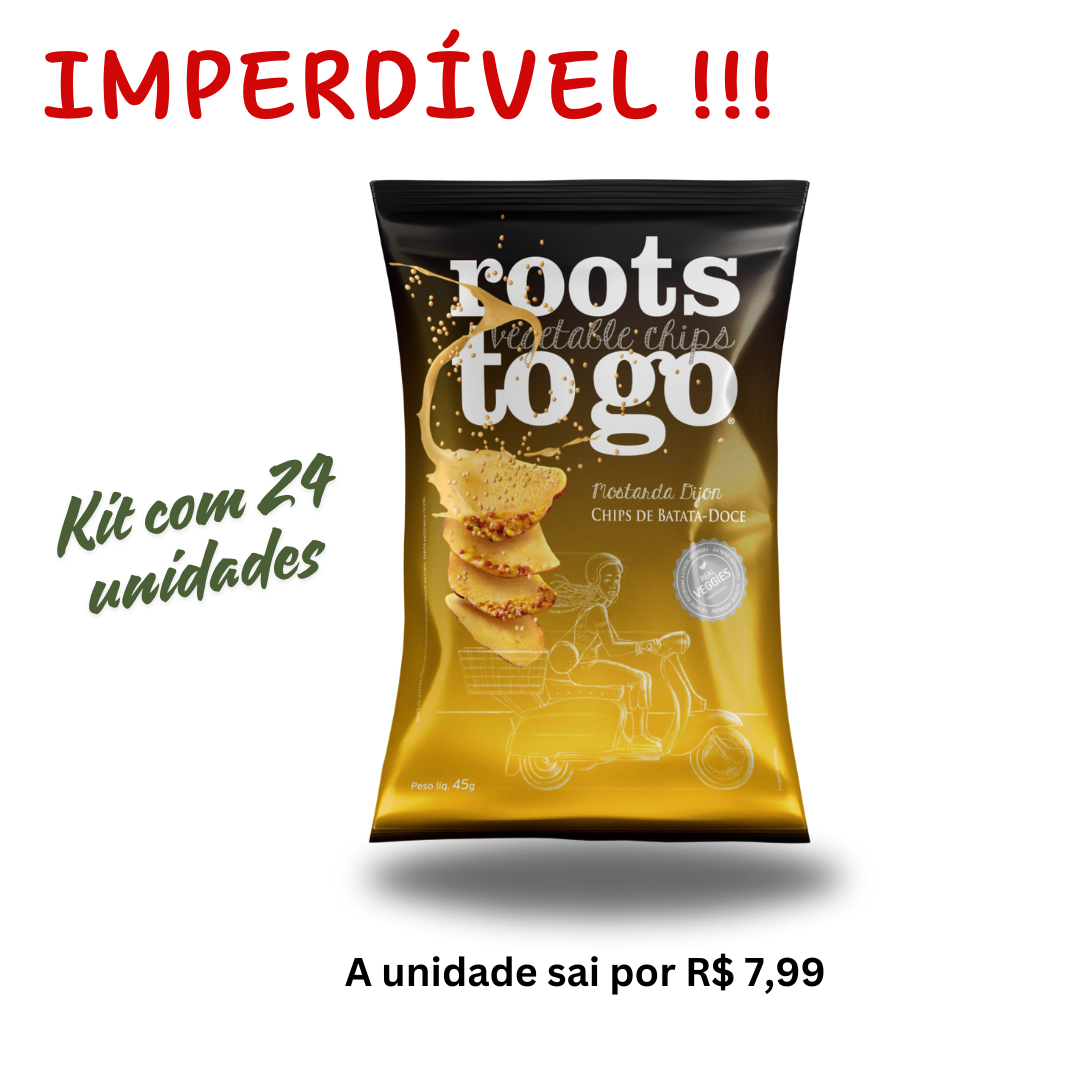 Caixa c/ 24 unid. Chips de  Batata-Doce Mostarda Dijon Roots To Go 45g