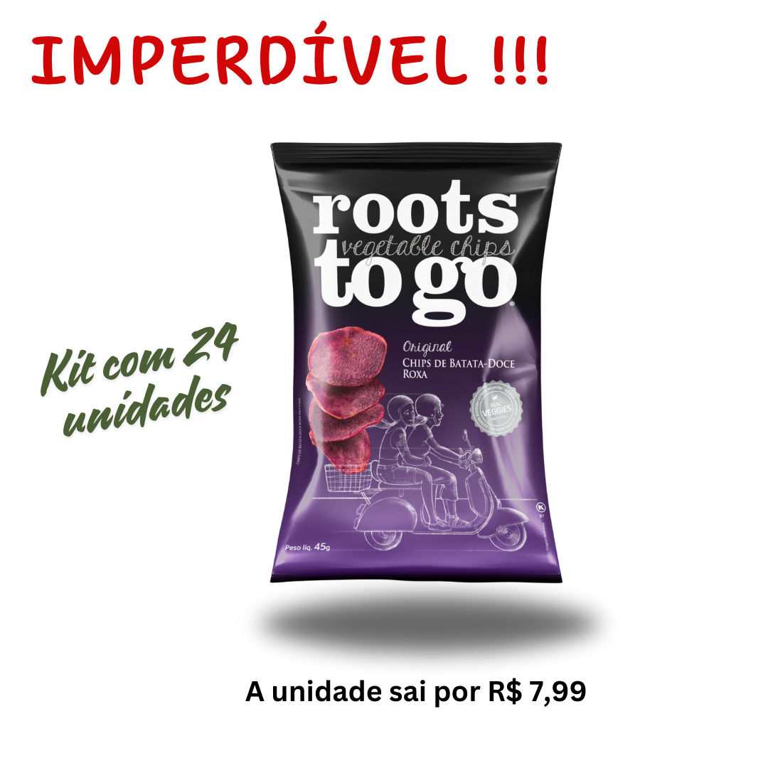 Caixa c/ 24 unid. Chips de  Batata-Doce Roxa Roots To Go 45g