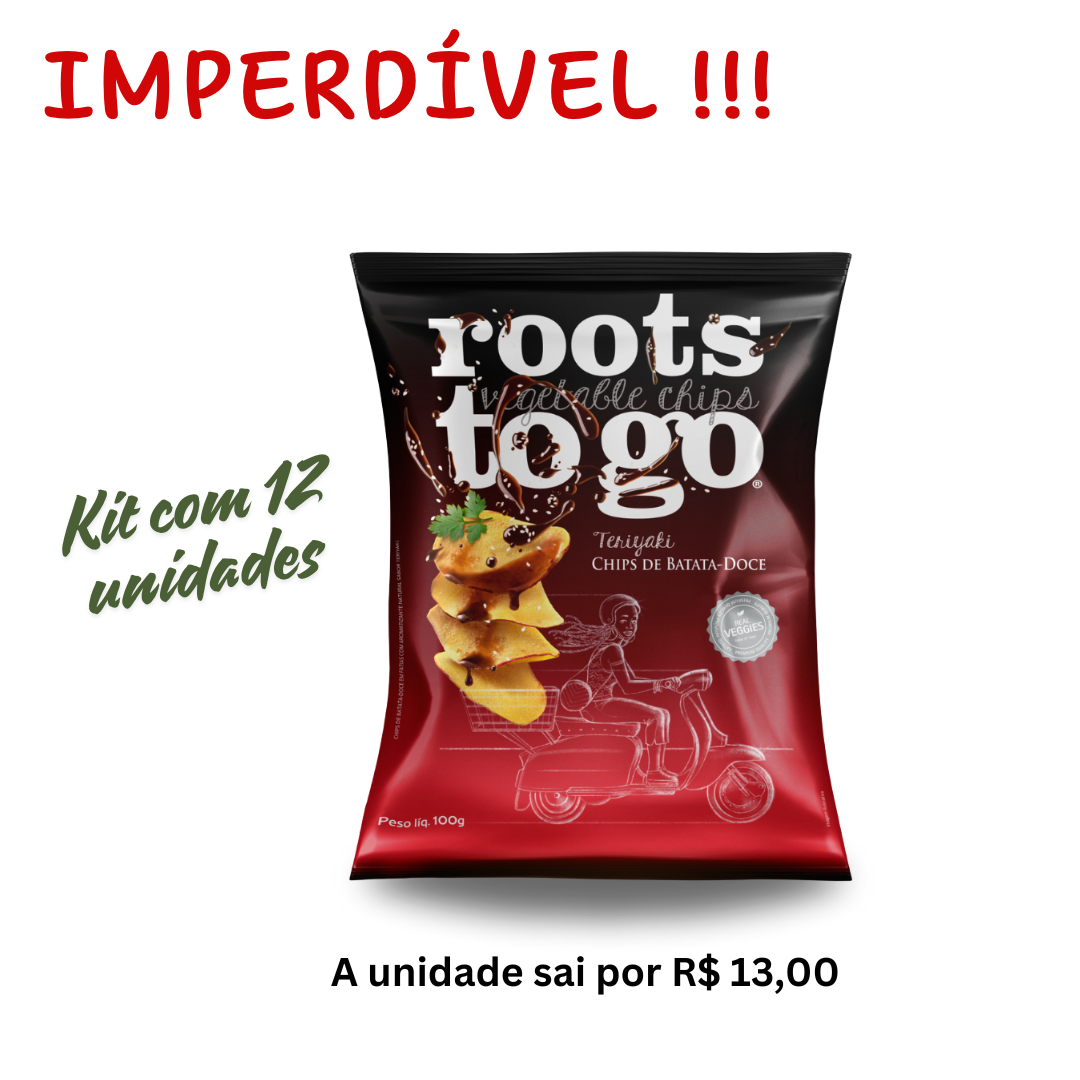 Caixa c/ 12 unid. Chips de Batata-Doce Teriyaki Roots To Go 100g