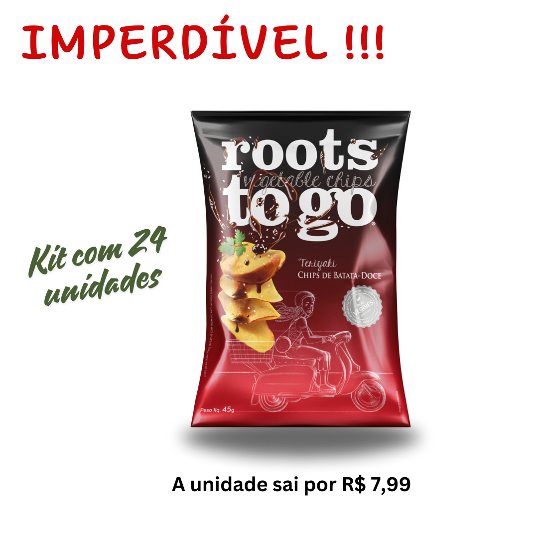 Caixa c/ 24 unid. Chips de Batata-Doce Teriyaki Roots To Go 45g