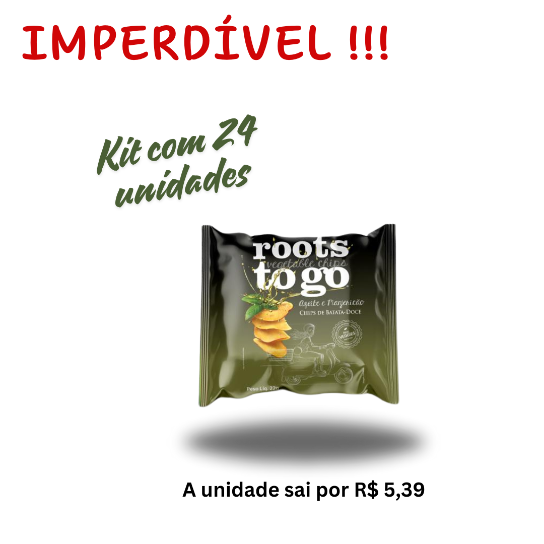 Caixa c/ 24 unid.  Chips de Batata-Doce Azeite e Manjericão Roots To Go 22g
