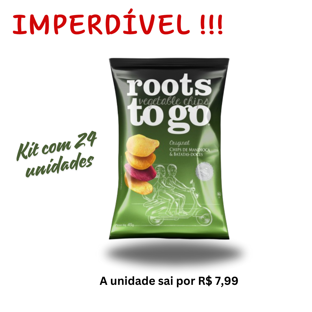 Caixa c/ 24 unid. Chips de Mandioca e Batata-Doce Roots To Go 45g