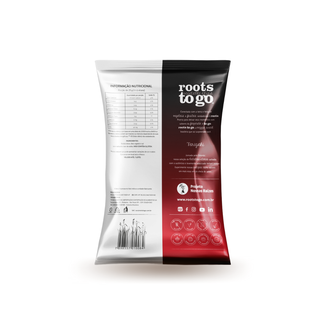 Caixa c/ 12 unid. Chips de Batata-Doce Teriyaki Roots To Go 100g