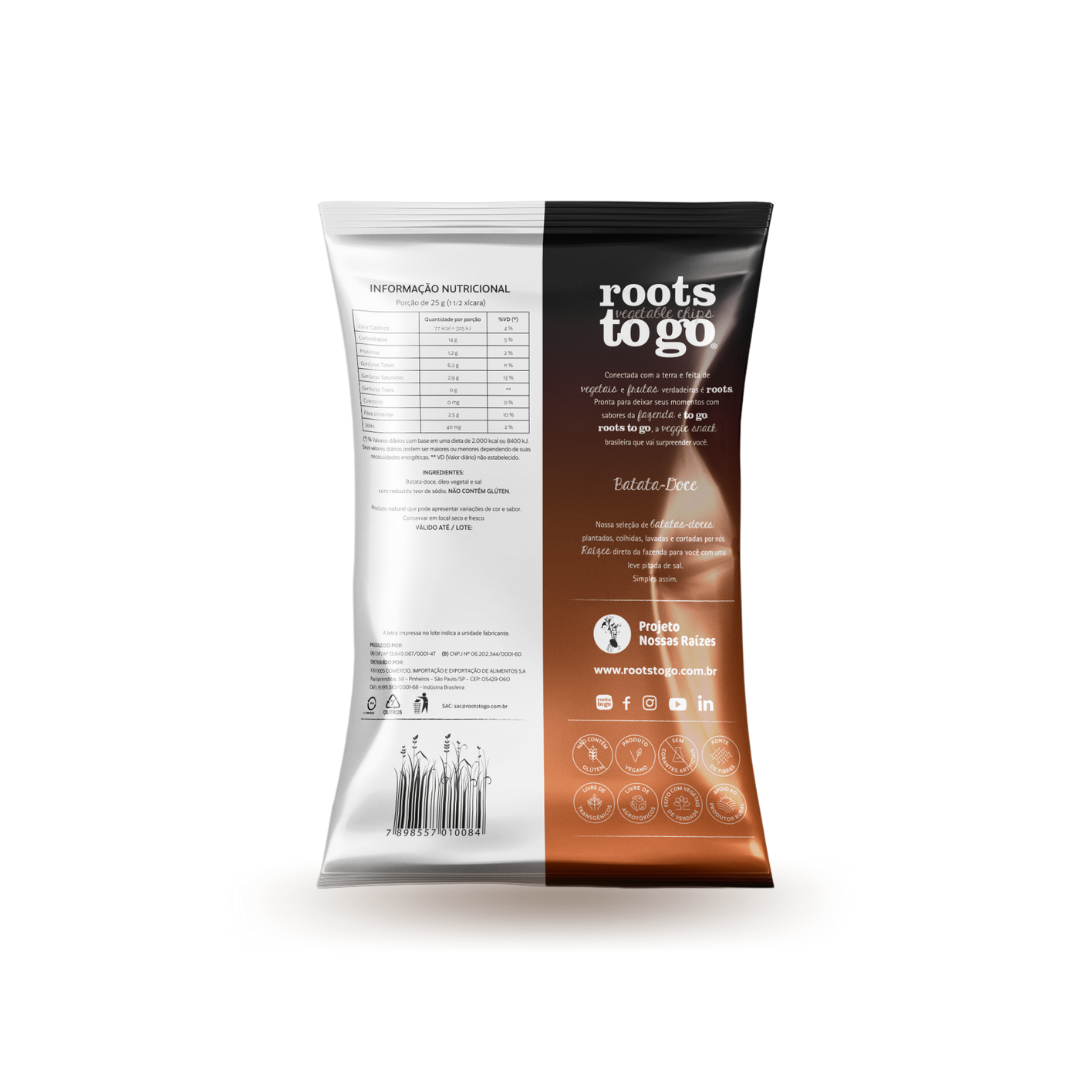 Caixa c/ 24 unid. Chips de Batata-Doce Roots To Go 45g
