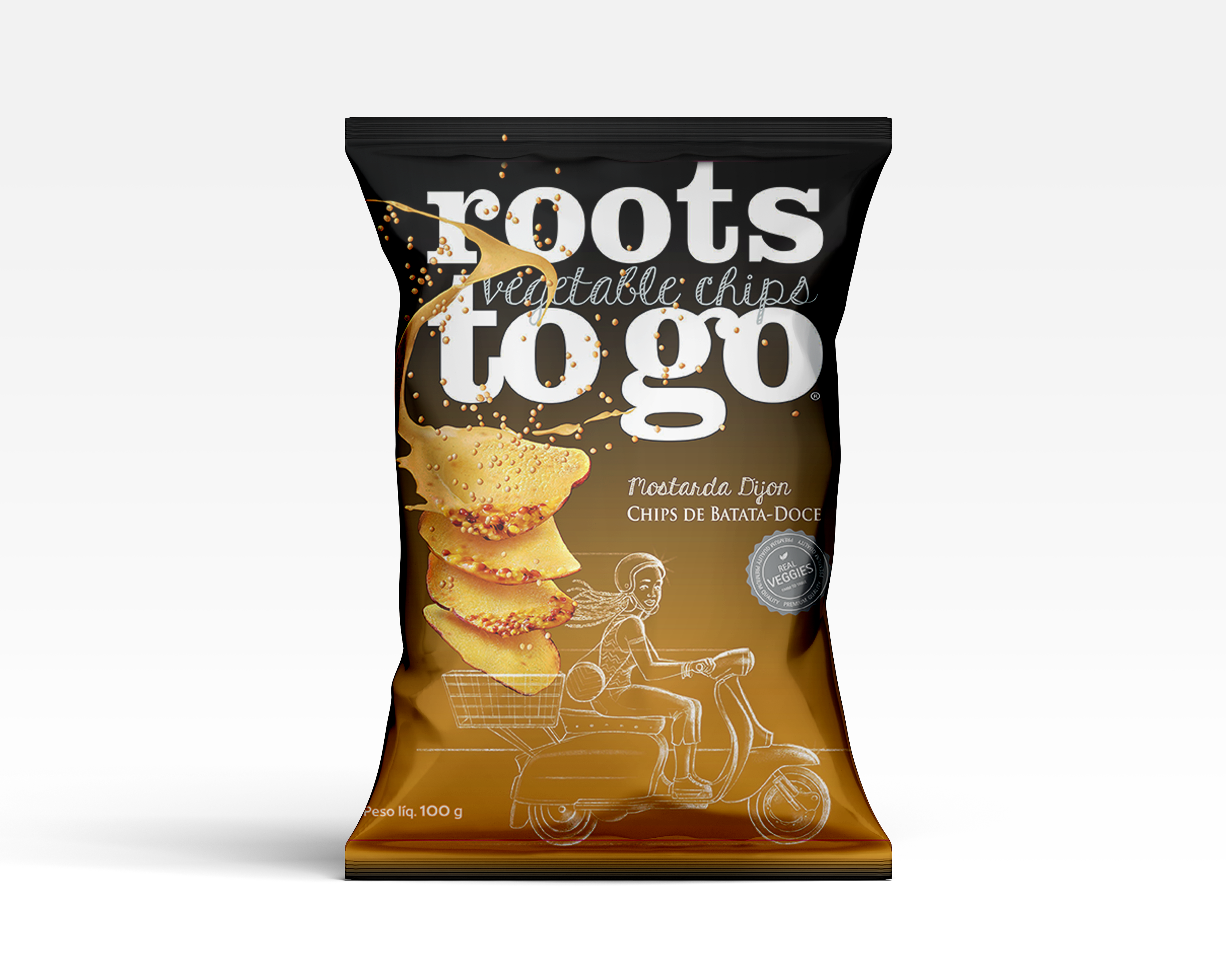 Caixa c/ 12 unid. Chips de Batata-Doce Mostarda Dijon Roots To Go 100g