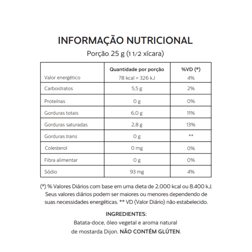 Caixa c/ 12 unid. Chips de Batata-Doce Mostarda Dijon Roots To Go 100g