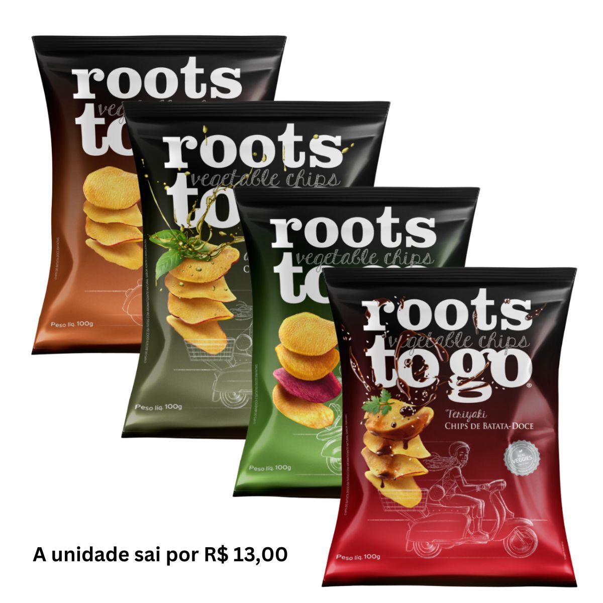 Kit Mix 100g Chips de Batata-Doce Roots To Go 12 unidades