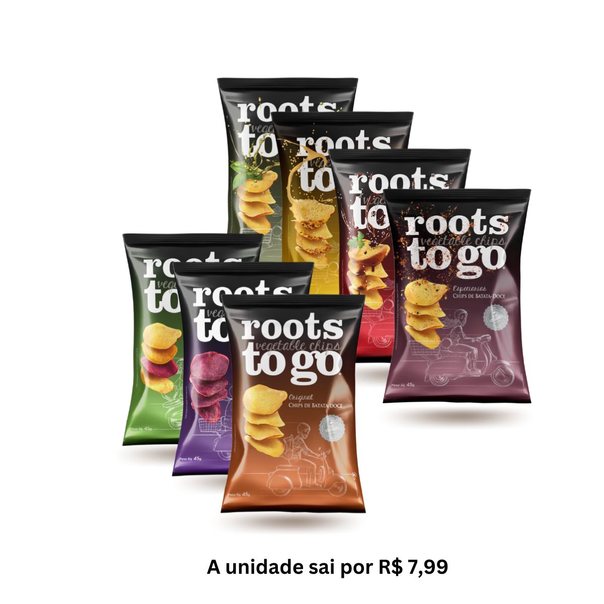 Kit Mix 45g Chips de Batata-Doce Roots To Go 24 unidades